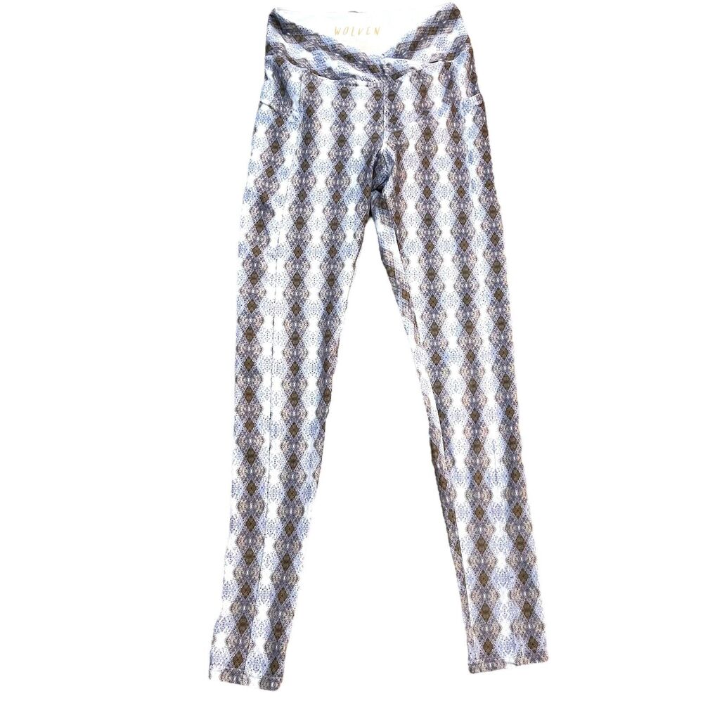 Wolven Crossover Waist Leggings Full Length High Rise Geometric AS IS
